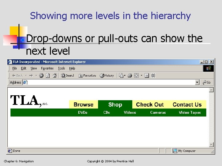 Showing more levels in the hierarchy Drop-downs or pull-outs can show the next level