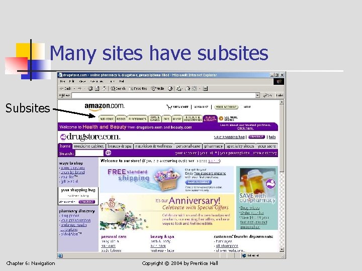 Many sites have subsites Subsites Chapter 6: Navigation Copyright © 2004 by Prentice Hall