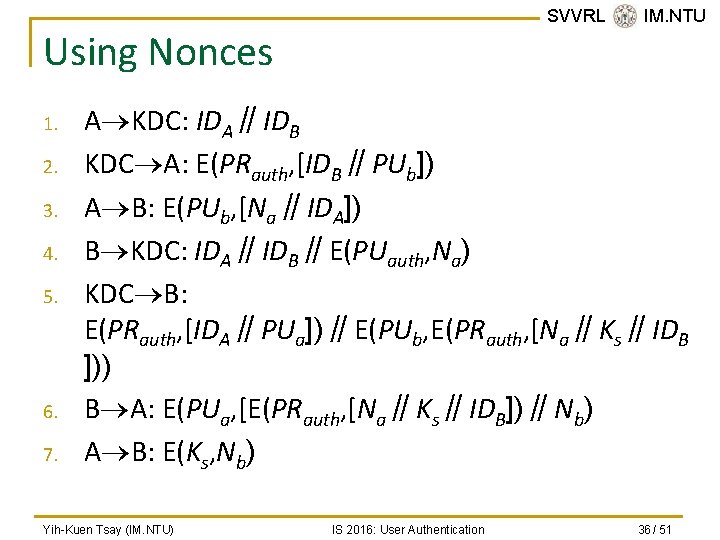 SVVRL @ IM. NTU Using Nonces 1. 2. 3. 4. 5. 6. 7. A