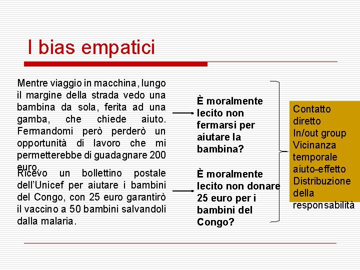 I bias empatici Mentre viaggio in macchina, lungo il margine della strada vedo una
