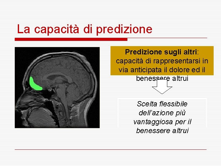 La capacità di predizione Predizione sugli altri: capacità di rappresentarsi in via anticipata il