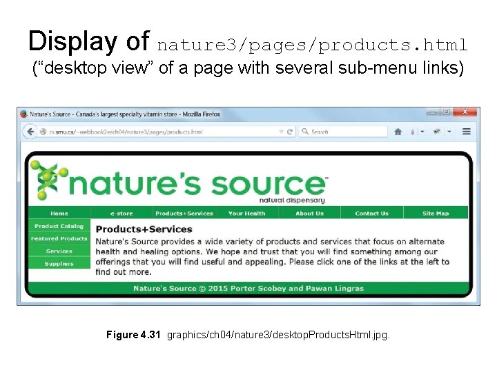 Display of nature 3/pages/products. html (“desktop view” of a page with several sub-menu links) Display of nature 3/pages/products. html (“desktop view” of a page with several sub-menu links)