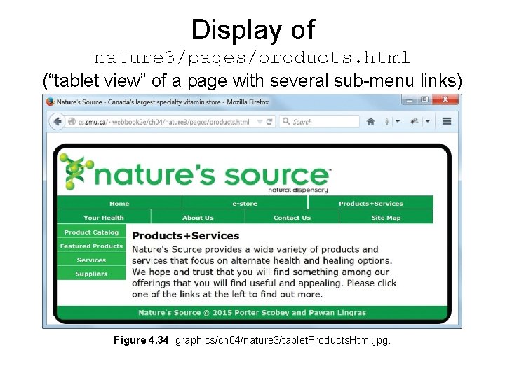 Display of nature 3/pages/products. html (“tablet view” of a page with several sub-menu links) Display of nature 3/pages/products. html (“tablet view” of a page with several sub-menu links)