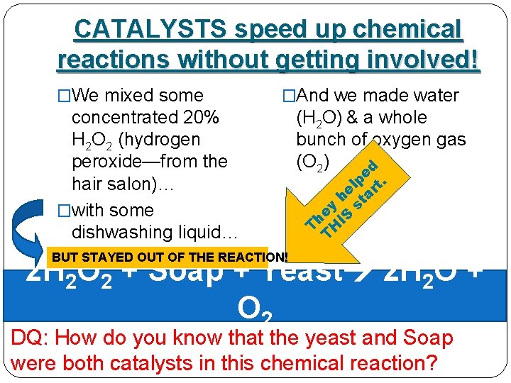 CATALYSTS speed up chemical reactions without getting involved! �We mixed some �And we made