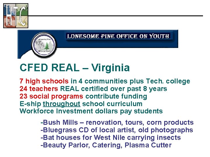 CFED REAL – Virginia 7 high schools in 4 communities plus Tech. college 24