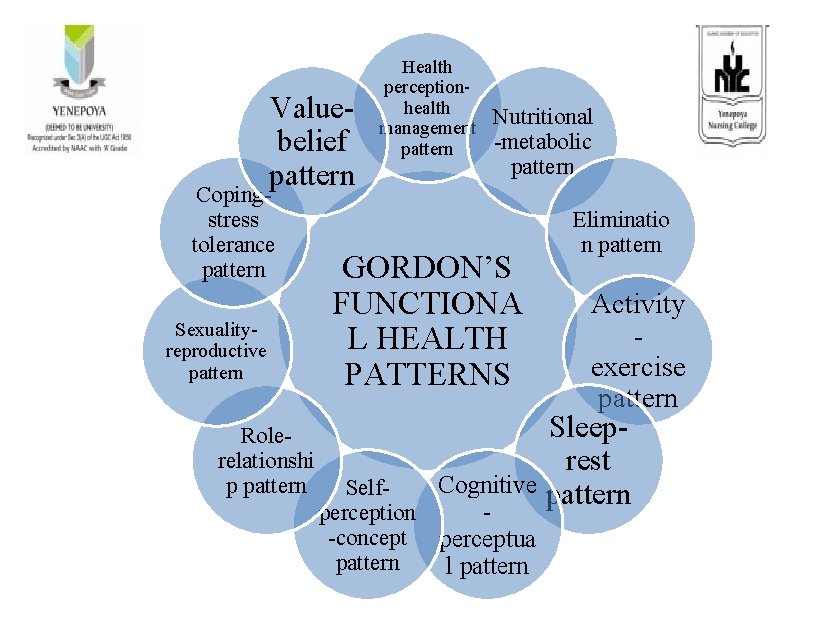 Valuebelief pattern Copingstress tolerance pattern Sexualityreproductive pattern Rolerelationshi p pattern Health perceptionhealth management pattern