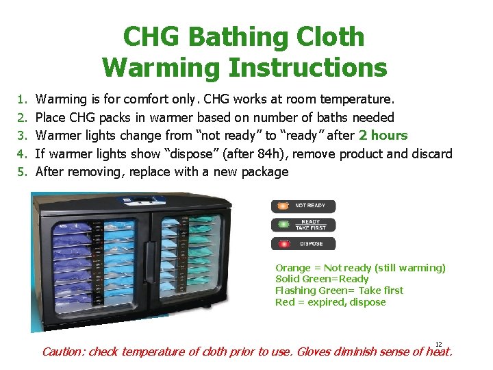 CHG Bathing Cloth Warming Instructions 1. Warming is for comfort only. CHG works at