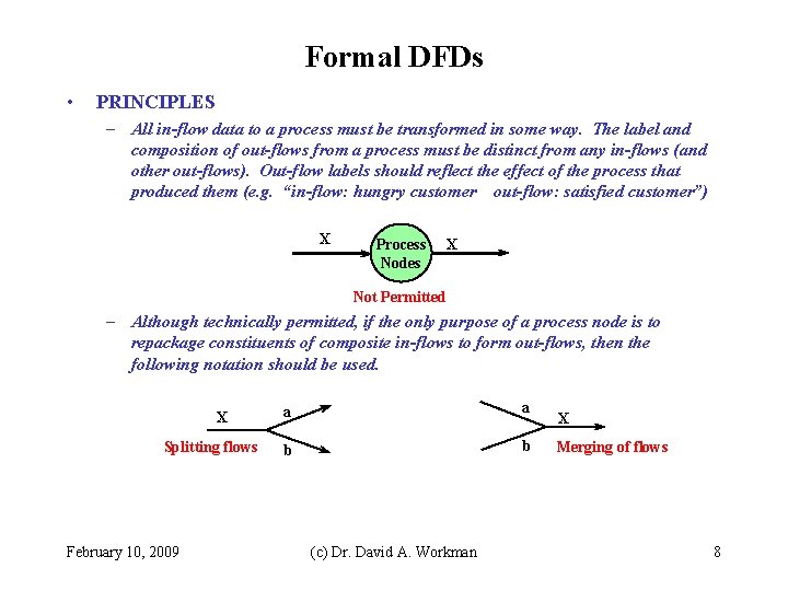 Formal DFDs • PRINCIPLES – All in-flow data to a process must be transformed