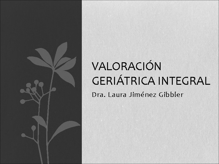 VALORACIÓN GERIÁTRICA INTEGRAL Dra. Laura Jiménez Gibbler 