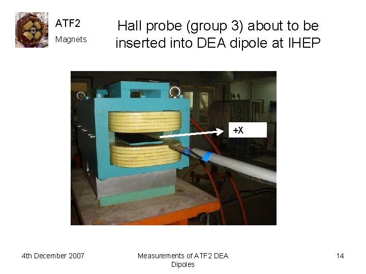 ATF 2 Magnets Hall probe (group 3) about to be inserted into DEA dipole