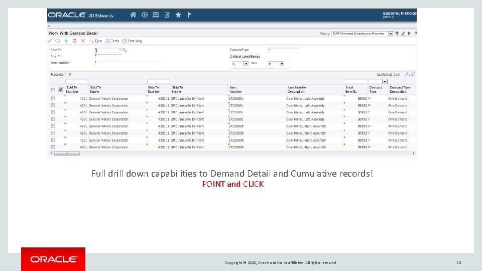 Full drill down capabilities to Demand Detail and Cumulative records! POINT and CLICK Copyright