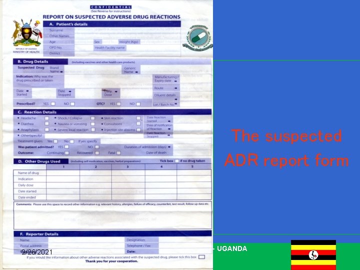 The suspected ADR report form 2/26/2021 NATIONAL DRUG AUTHORITY - UGANDA 