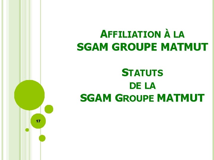 AFFILIATION À LA SGAM GROUPE MATMUT STATUTS DE LA SGAM GROUPE MATMUT 17 