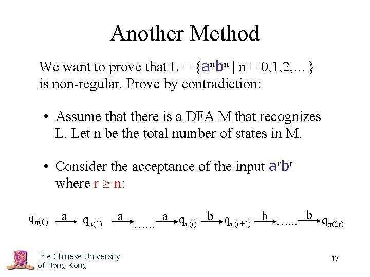 Another Method We want to prove that L = {anbn | n = 0,