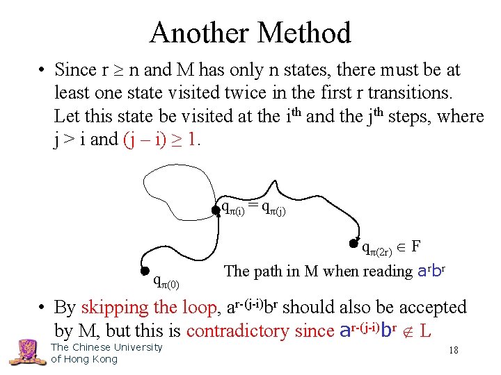 Another Method • Since r n and M has only n states, there must