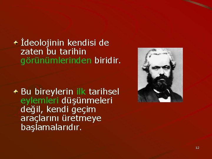 İdeolojinin kendisi de zaten bu tarihin görünümlerinden biridir. Bu bireylerin ilk tarihsel eylemleri düşünmeleri