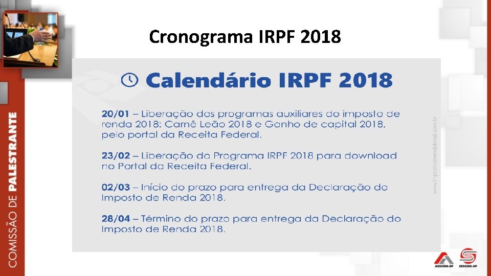 Cronograma IRPF 2018 