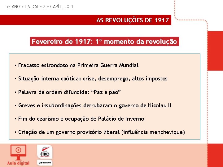 9º ANO » UNIDADE 2 » CAPÍTULO 1 AS REVOLUÇÕES DE 1917 Fevereiro de