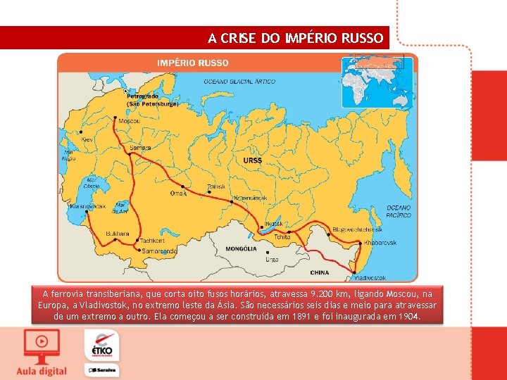 A CRISE DO IMPÉRIO RUSSO A ferrovia transiberiana, que corta oito fusos horários, atravessa