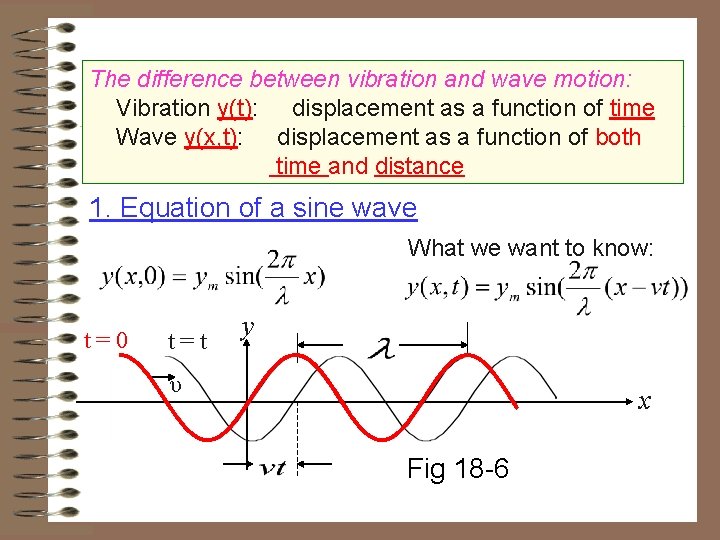 The difference between vibration and wave motion: Vibration y(t): displacement as a function of The difference between vibration and wave motion: Vibration y(t): displacement as a function of