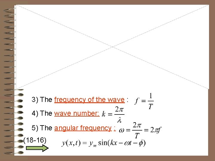 3) The frequency of the wave : 4) The wave number: 5) The angular 3) The frequency of the wave : 4) The wave number: 5) The angular