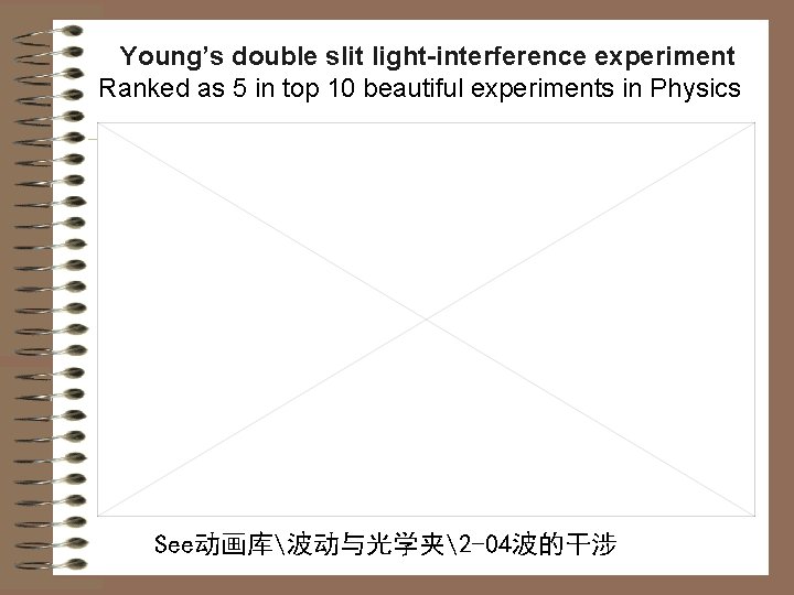 Young’s double slit light-interference experiment Ranked as 5 in top 10 beautiful experiments in Young’s double slit light-interference experiment Ranked as 5 in top 10 beautiful experiments in