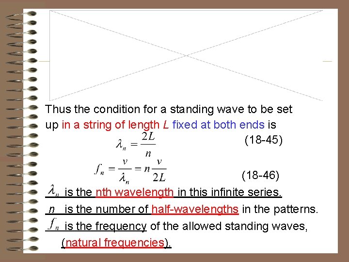 Thus the condition for a standing wave to be set up in a string Thus the condition for a standing wave to be set up in a string