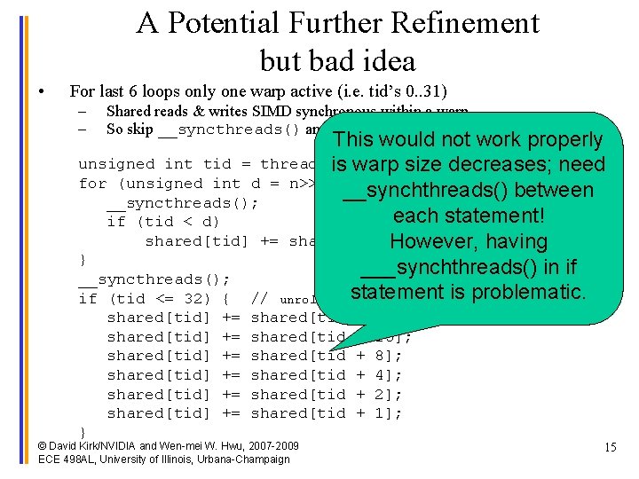 A Potential Further Refinement but bad idea • For last 6 loops only one