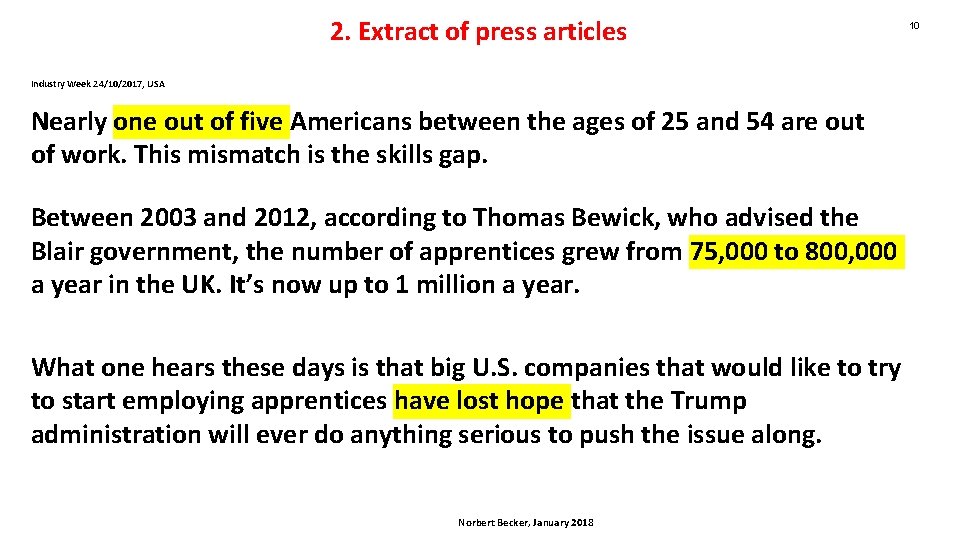 2. Extract of press articles Industry Week 24/10/2017, USA Nearly one out of five