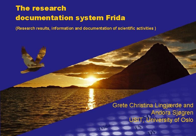 The research documentation system Frida (Research results, information and documentation of scientific activities ) The research documentation system Frida (Research results, information and documentation of scientific activities )
