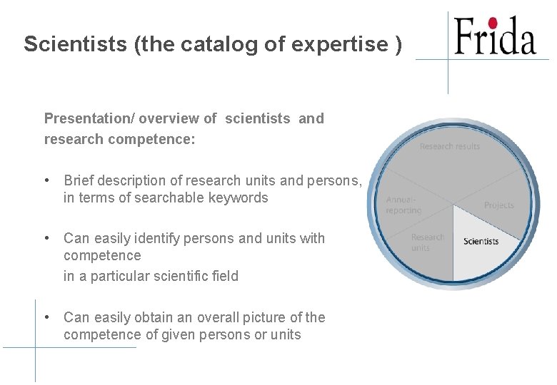 Scientists (the catalog of expertise ) Presentation/ overview of scientists and research competence: • Scientists (the catalog of expertise ) Presentation/ overview of scientists and research competence: •