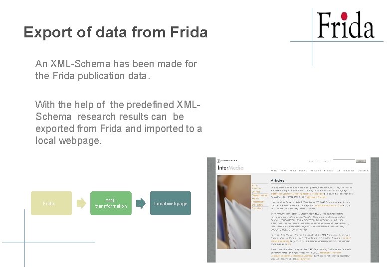 Export of data from Frida An XML-Schema has been made for the Frida publication Export of data from Frida An XML-Schema has been made for the Frida publication