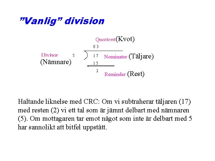 ”Vanlig” division (Kvot) 03 5 (Nämnare) 171 7 Nominator (Täljare) . 15 2 Reminder