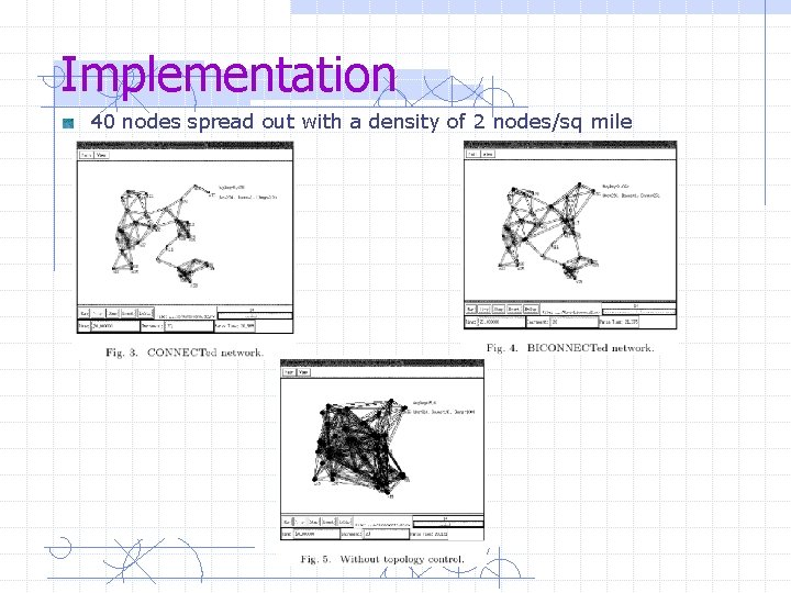 Implementation 40 nodes spread out with a density of 2 nodes/sq mile 