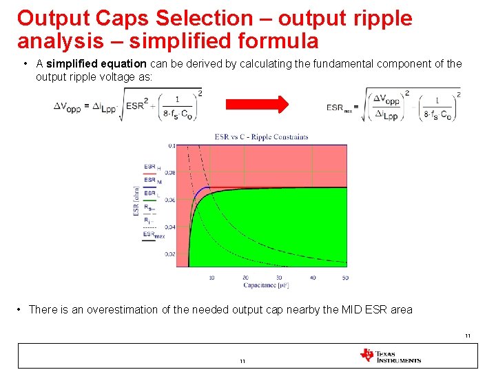Output Caps Selection – output ripple analysis – simplified formula • A simplified equation Output Caps Selection – output ripple analysis – simplified formula • A simplified equation