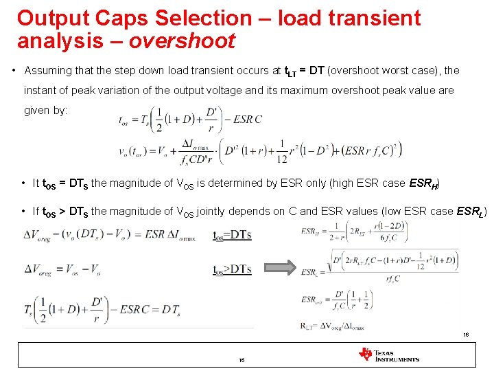 Output Caps Selection – load transient analysis – overshoot • Assuming that the step Output Caps Selection – load transient analysis – overshoot • Assuming that the step
