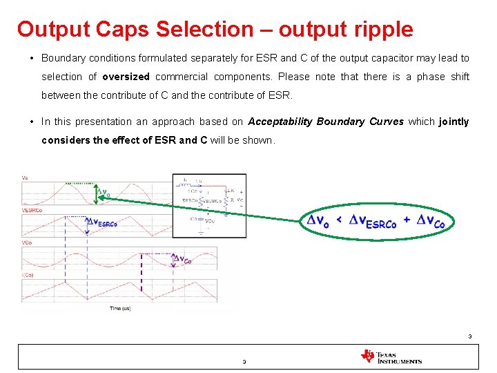 Output Caps Selection – output ripple • Boundary conditions formulated separately for ESR and Output Caps Selection – output ripple • Boundary conditions formulated separately for ESR and