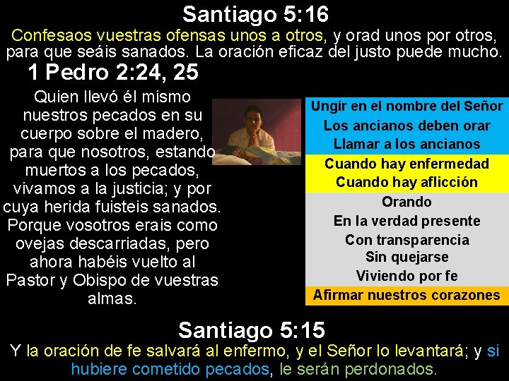 Santiago 5: 16 Confesaos vuestras ofensas unos a otros, y orad unos por otros, Santiago 5: 16 Confesaos vuestras ofensas unos a otros, y orad unos por otros,