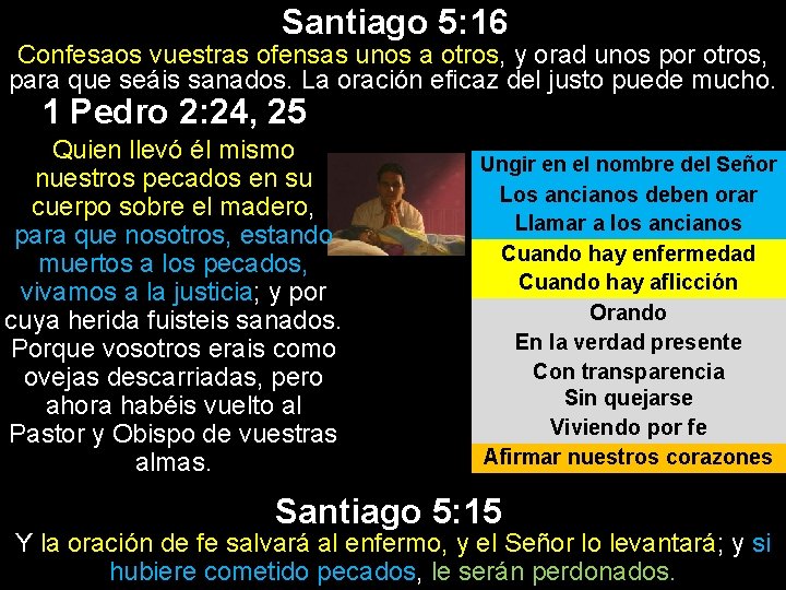 Santiago 5: 16 Confesaos vuestras ofensas unos a otros, y orad unos por otros, Santiago 5: 16 Confesaos vuestras ofensas unos a otros, y orad unos por otros,