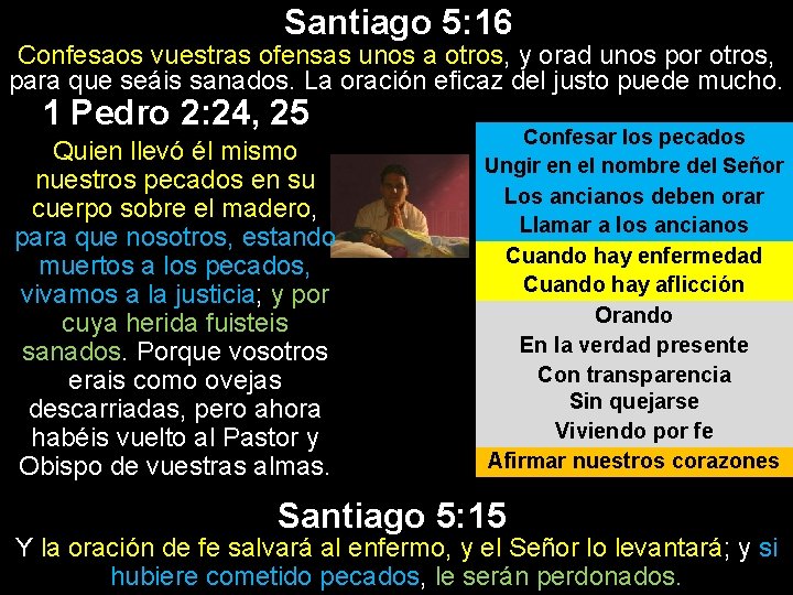 Santiago 5: 16 Confesaos vuestras ofensas unos a otros, y orad unos por otros, Santiago 5: 16 Confesaos vuestras ofensas unos a otros, y orad unos por otros,