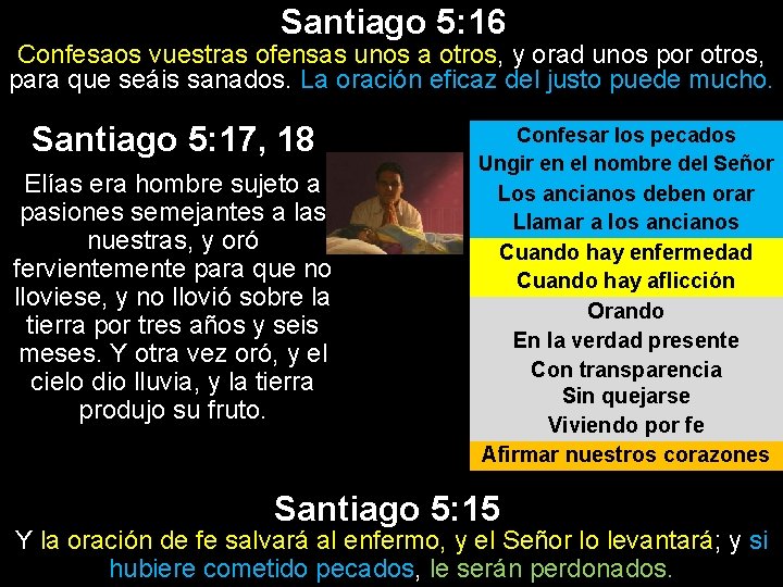 Santiago 5: 16 Confesaos vuestras ofensas unos a otros, y orad unos por otros, Santiago 5: 16 Confesaos vuestras ofensas unos a otros, y orad unos por otros,