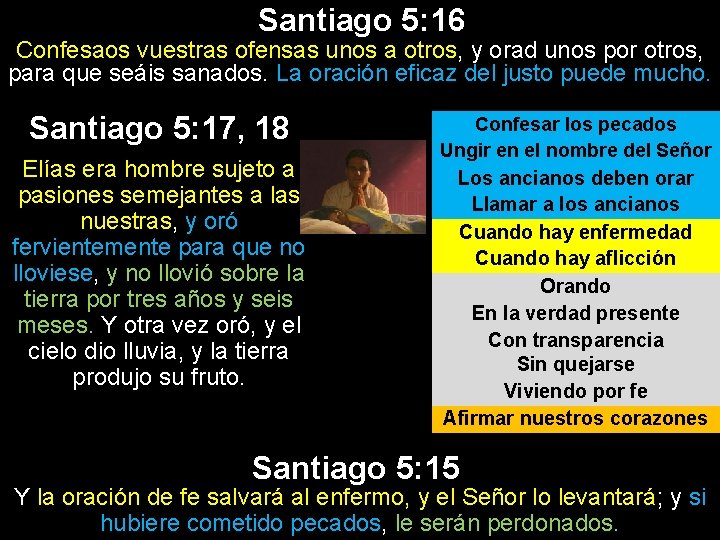Santiago 5: 16 Confesaos vuestras ofensas unos a otros, y orad unos por otros, Santiago 5: 16 Confesaos vuestras ofensas unos a otros, y orad unos por otros,
