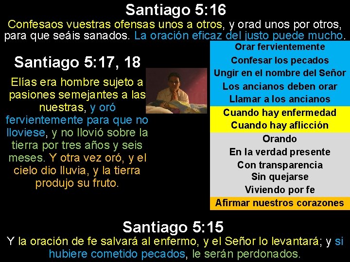 Santiago 5: 16 Confesaos vuestras ofensas unos a otros, y orad unos por otros, Santiago 5: 16 Confesaos vuestras ofensas unos a otros, y orad unos por otros,