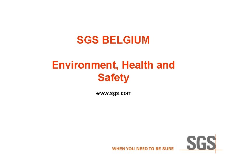 SGS BELGIUM Environment, Health and Safety www. sgs. com 