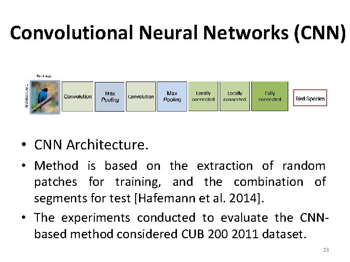 Convolutional Neural Networks (CNN) • CNN Architecture. • Method is based on the extraction