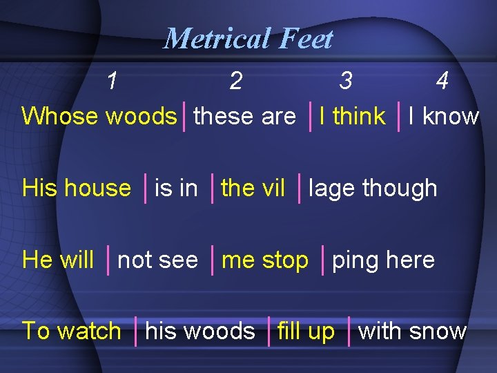 Metrical Feet 1 2 3 4 Whose woods│these are │I think │I know His
