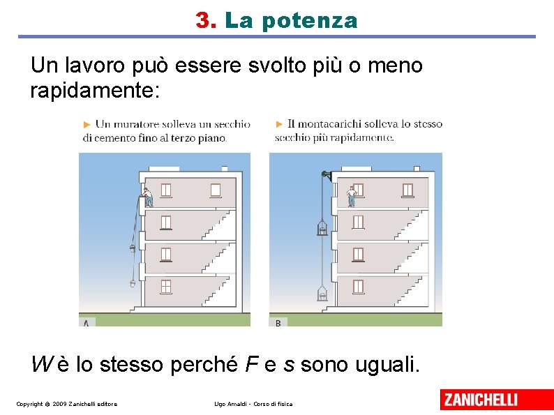 3. La potenza Un lavoro può essere svolto più o meno rapidamente: W è 3. La potenza Un lavoro può essere svolto più o meno rapidamente: W è