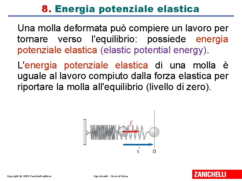 8. Energia potenziale elastica Una molla deformata può compiere un lavoro per tornare verso 8. Energia potenziale elastica Una molla deformata può compiere un lavoro per tornare verso