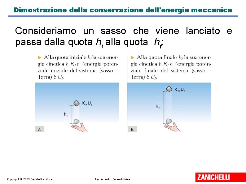 Dimostrazione della conservazione dell'energia meccanica Consideriamo un sasso che viene lanciato e passa dalla Dimostrazione della conservazione dell'energia meccanica Consideriamo un sasso che viene lanciato e passa dalla