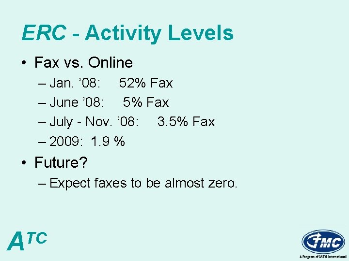 ERC - Activity Levels • Fax vs. Online – Jan. ’ 08: 52% Fax